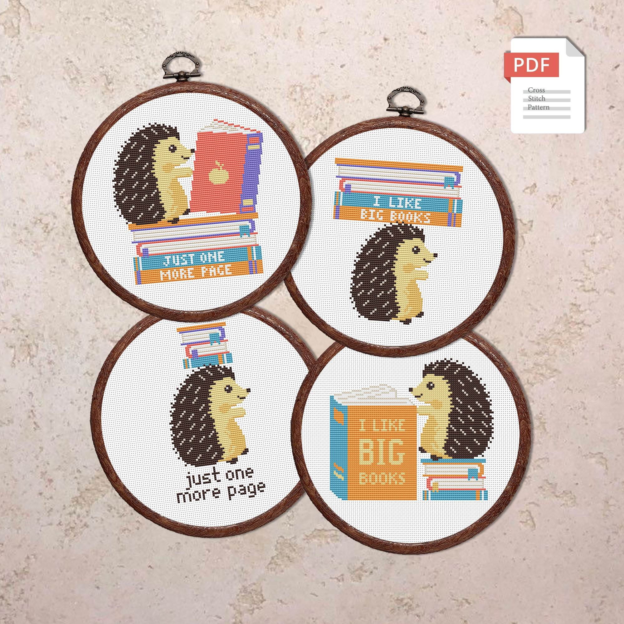 Set Hedgehog and Books Cross Stitch Patterns #qt009